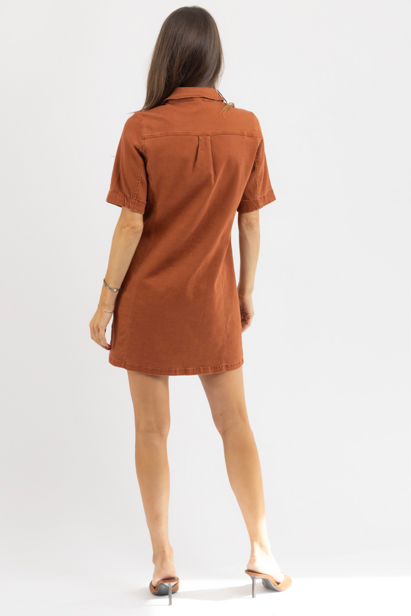 DEMI DENIM RUST MINI DRESS