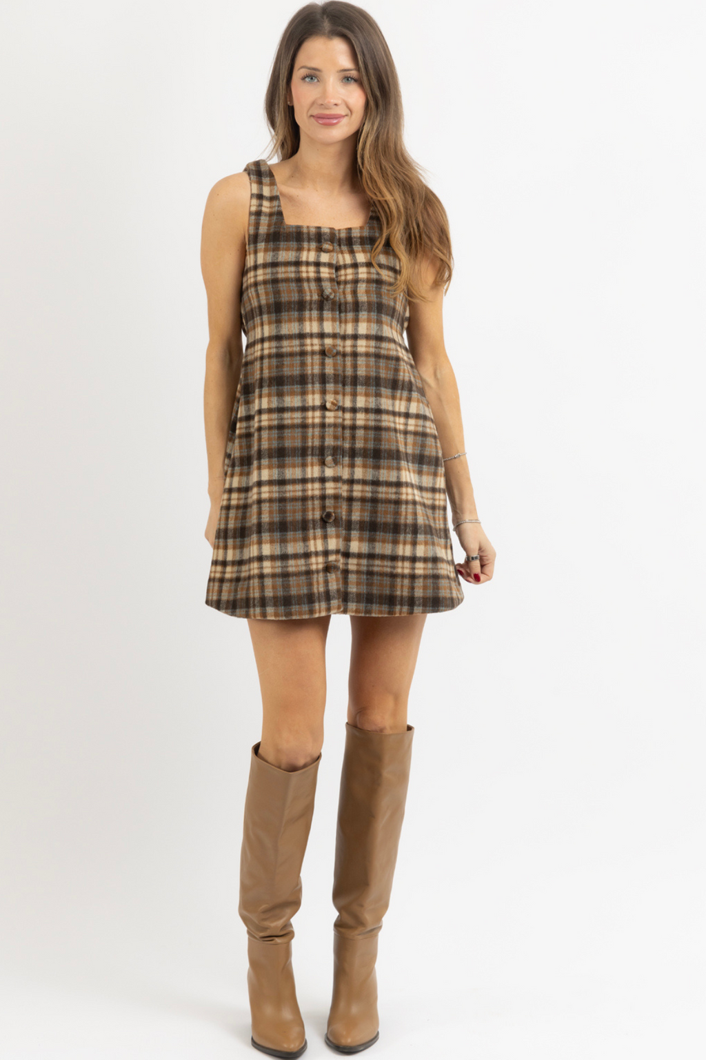 SADIE BROWN PLAID MINI DRESS