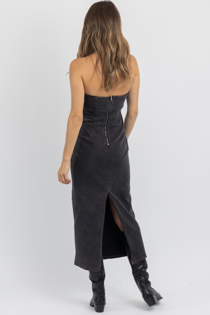SAINT DENIM TUBE MIDI DRESS