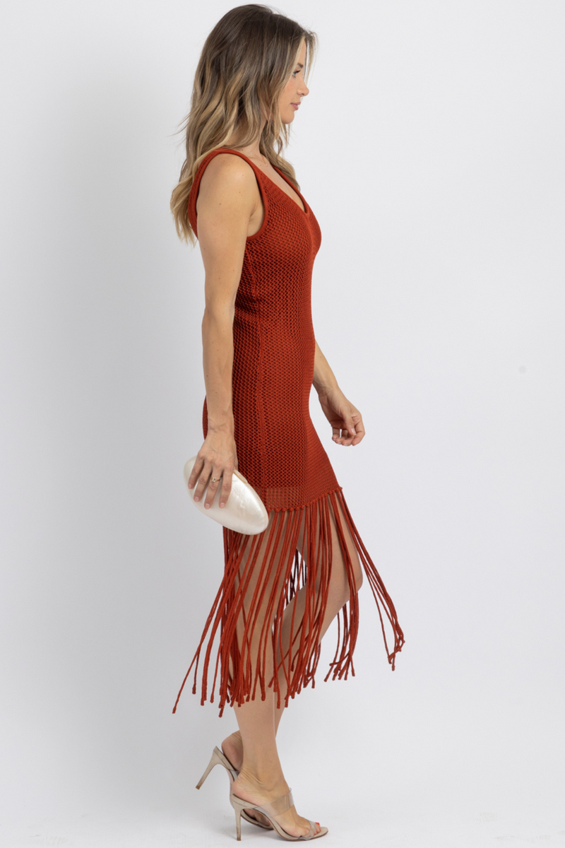 ON THE ROCKS CLAY FRINGED DRESS