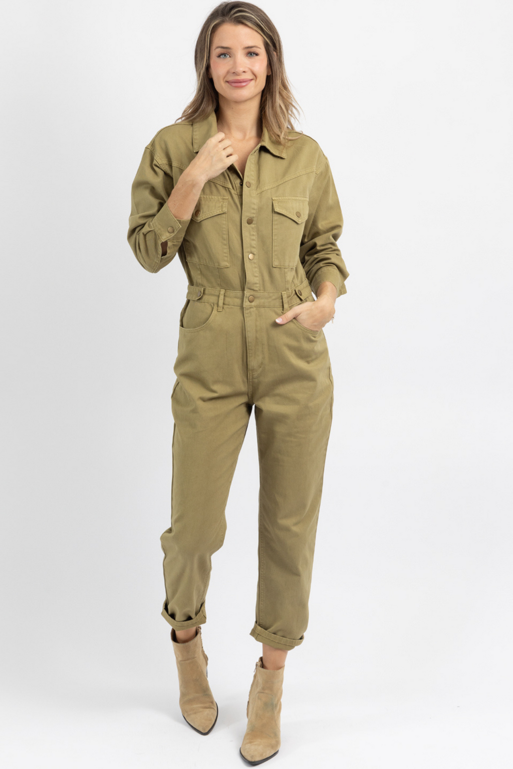 SPELLBOUND WASHED OLIVE UTILITY JUMPSUIT *BACK IN STOCK* – L'ABEYE