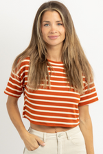 SPOTTED IN STRIPES RUST TOP