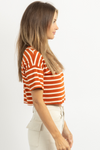 SPOTTED IN STRIPES RUST TOP