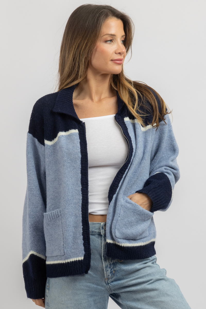 STAGECOACH BLUE ZIP KNIT