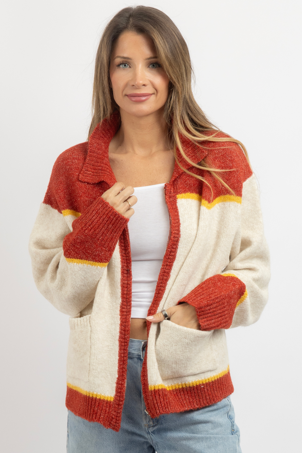 STAGECOACH RED ZIP KNIT