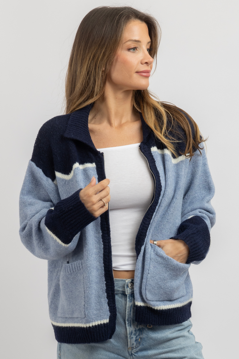STAGECOACH BLUE ZIP KNIT
