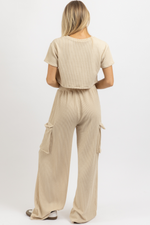 STONE RIBBED CARGO PANT SET