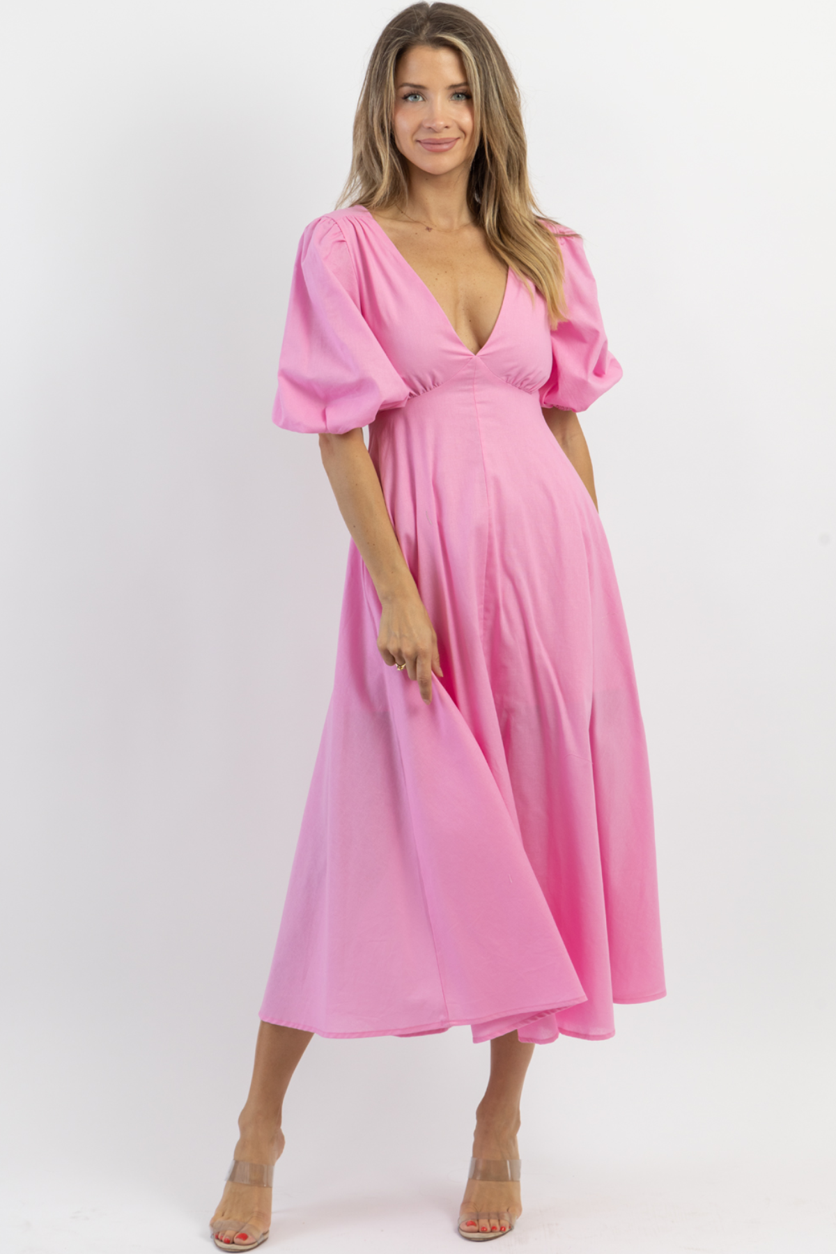 SUTTON PINK PUFF SLEEVE MAXI DRESS *BACK IN STOCK* – L'ABEYE