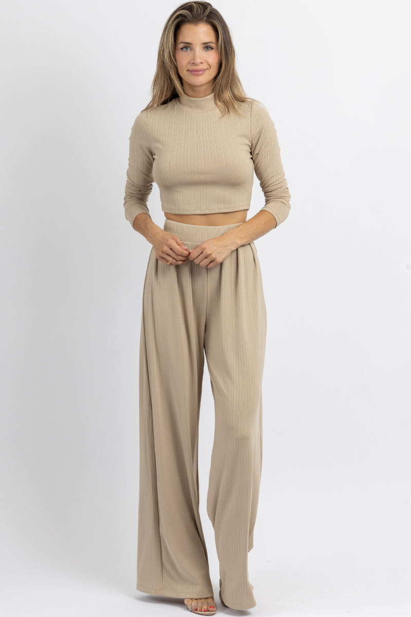 STEP OUT TAUPE PALAZZO PANT SET