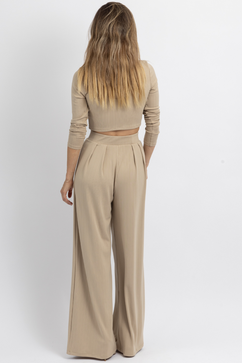 Shop Textured Palazzo Pants in Regular Fit with Side Tape Detail Online