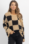 CECE NEUTRAL CHECKED CONTRAST SWEATER *RESTOCK COMING SOON*