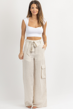TATE TAUPE STRIPED LINEN PANT *BACK IN STOCK*