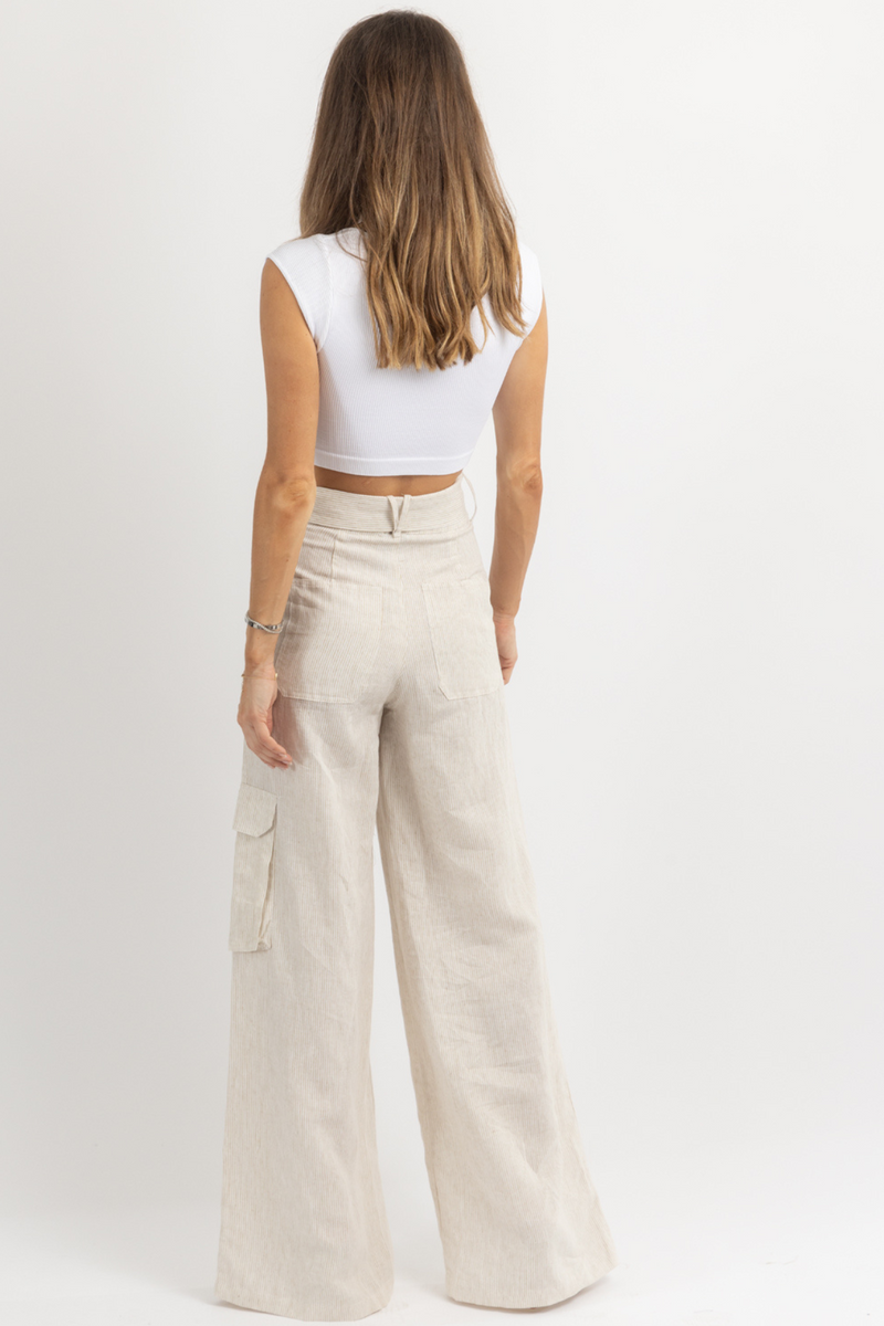 TATE TAUPE STRIPED LINEN PANT *BACK IN STOCK*