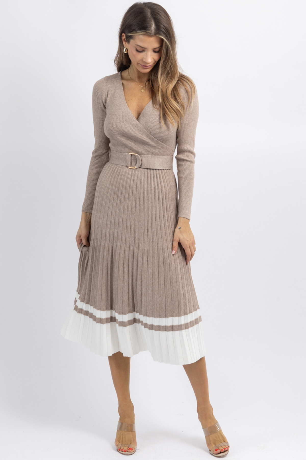 Pleated maxi hotsell dress in taupe