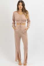 TERRACOTTA TIE CROP + FRONT SLIT PANT SET