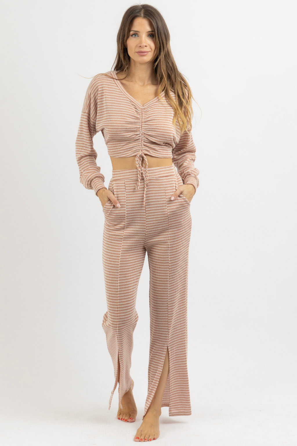 TERRACOTTA TIE CROP + FRONT SLIT PANT SET