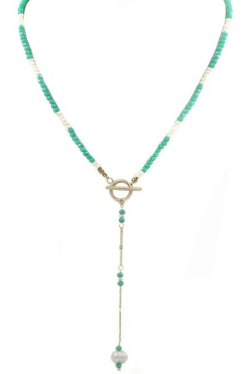 TURQUOISE BEADED DROP NECKLACE