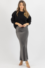 THE VALERIE CHARCOAL SATIN SKIRT