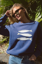 VINTAGE CATCH NAVY GRAPHIC PULLOVER