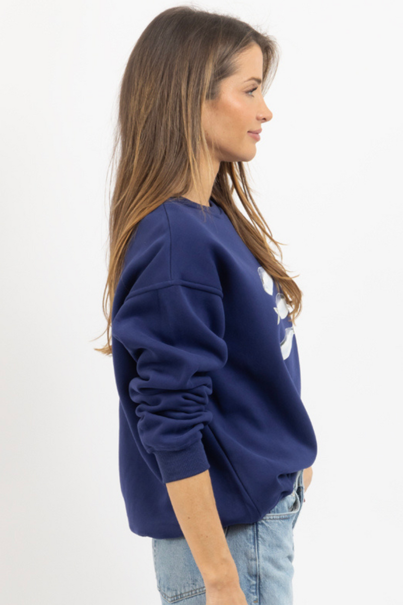 VINTAGE CATCH NAVY GRAPHIC PULLOVER
