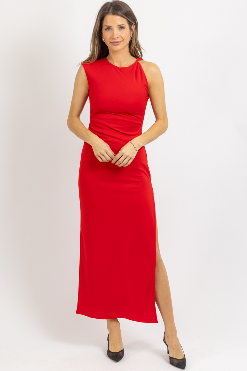 WARRIN RED SHIRRED DRESS