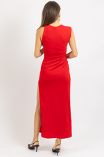 WARRIN RED SHIRRED DRESS