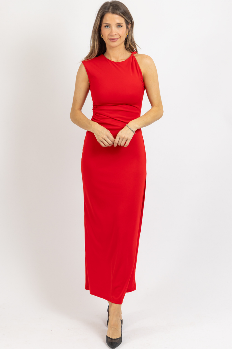 WARRIN RED SHIRRED DRESS