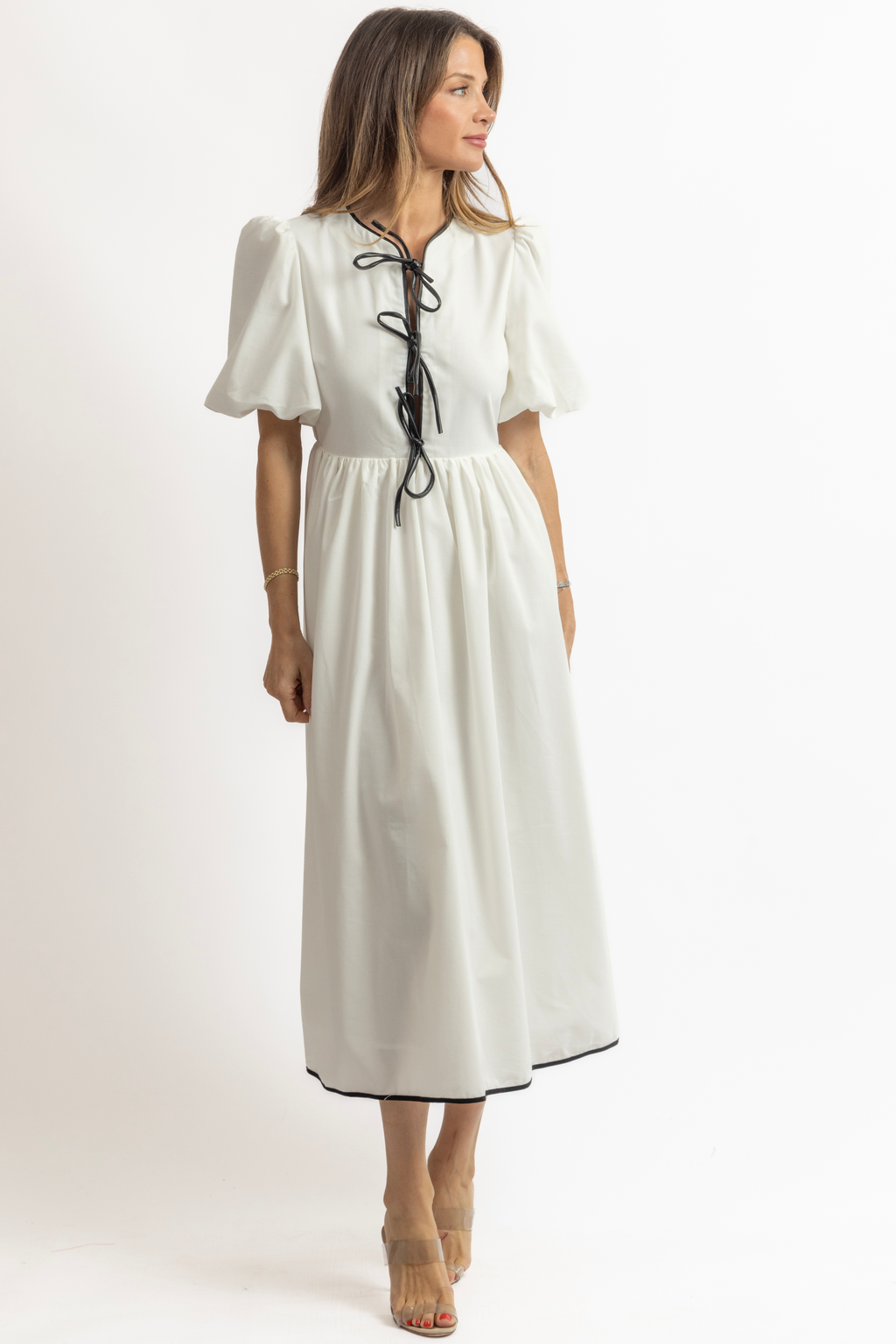WELLES BLACK LEATHER TRIM DRESS