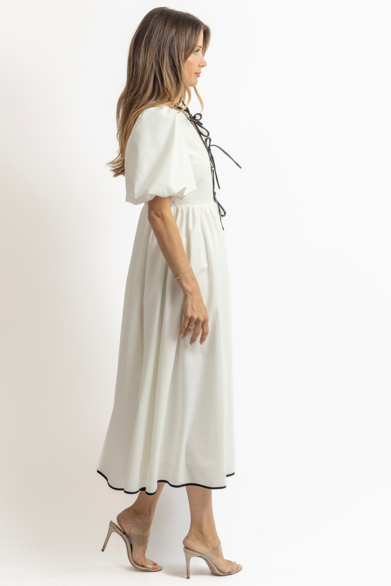 WELLES BLACK LEATHER TRIM DRESS