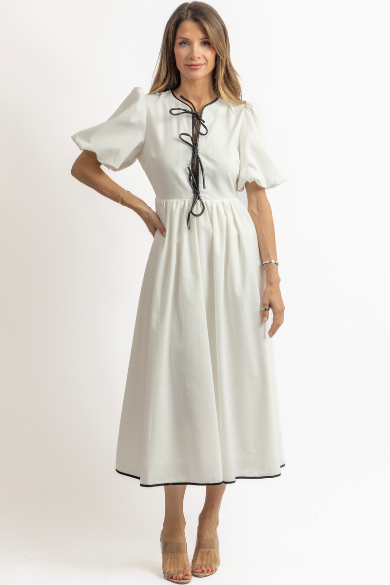WELLES BLACK LEATHER TRIM DRESS
