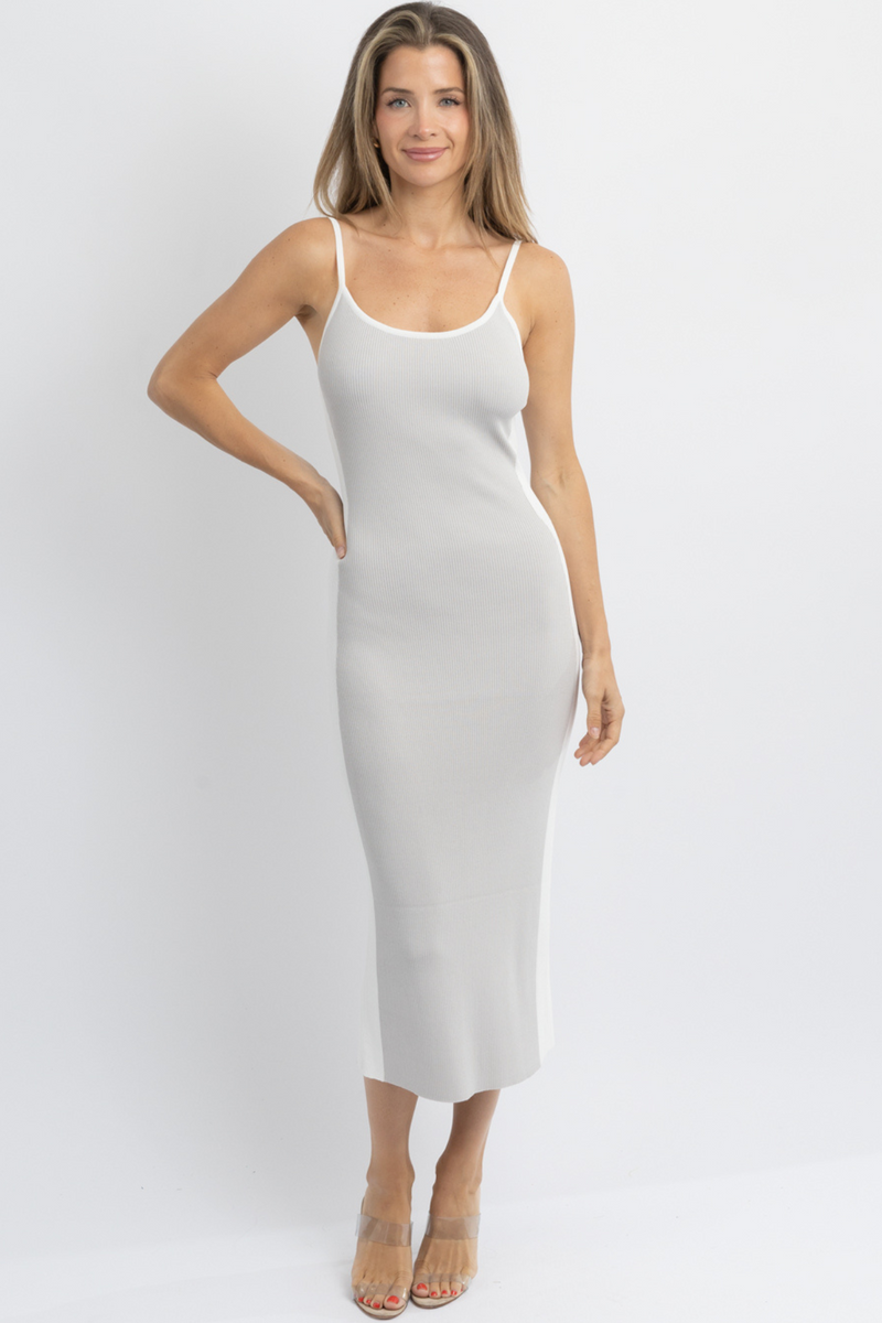 WHIPPED KNIT CONTRAST MIDI DRESS