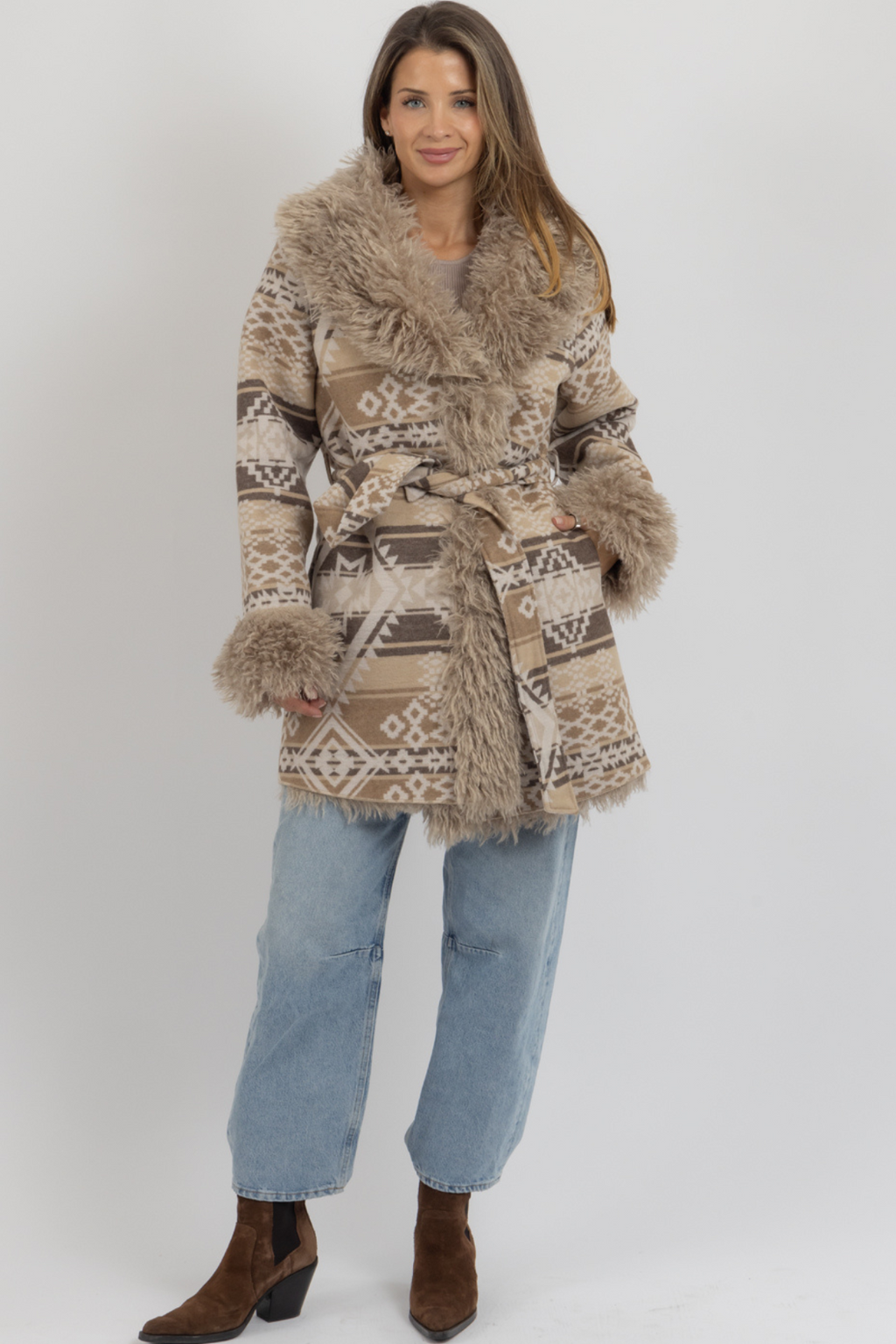 SANTRO FUR BELTED COAT