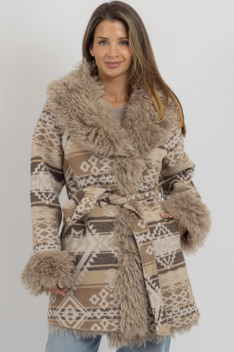 SANTRO FUR BELTED COAT