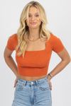 AUBURN SHORT SLEEVE KNIT TIE-BACK CROP
