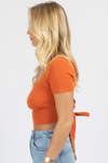 AUBURN SHORT SLEEVE KNIT TIE-BACK CROP