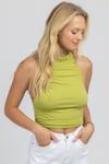 AVOCADO RUCHED HALTER BACKLESS TOP