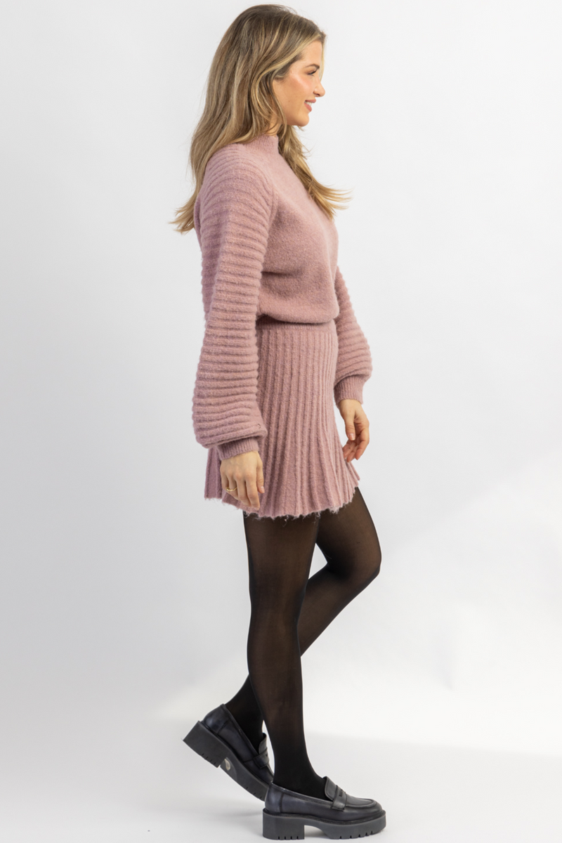 Knit sweater top and skirt set