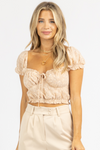 BLUSHED SAND FLORAL PUFF SLEEVE TOP