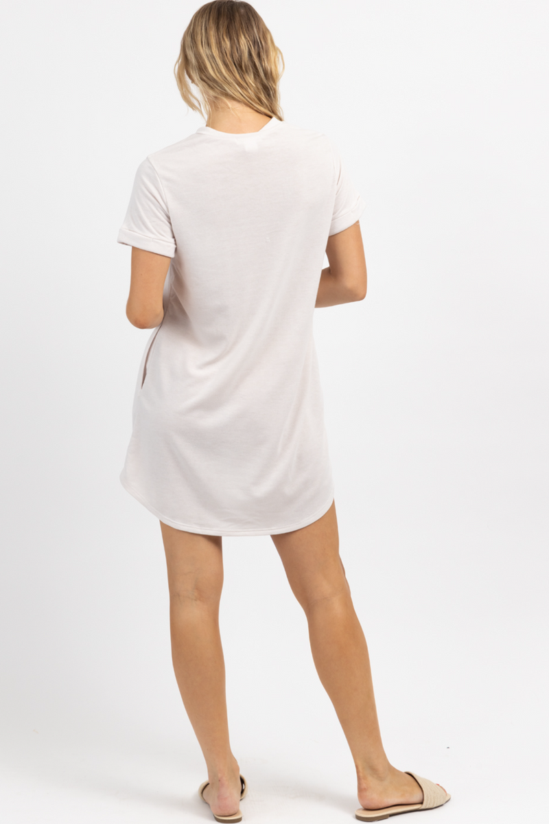 BEIGE SHIFT SHOUT MINI DRESS L ABEYE