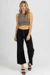 BLACK BUTTON CROPPED FLARE JEANS