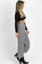B+W CHECK PRINT WIDE LEG PANT