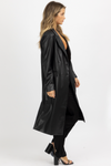 BLACK FAUX LEATHER RELAXED TRENCH COAT
