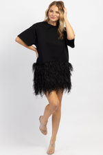 MIDNIGHT TOAST FEATHER MINI DRESS