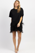 MIDNIGHT TOAST FEATHER MINI DRESS