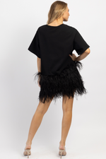 MIDNIGHT TOAST FEATHER MINI DRESS