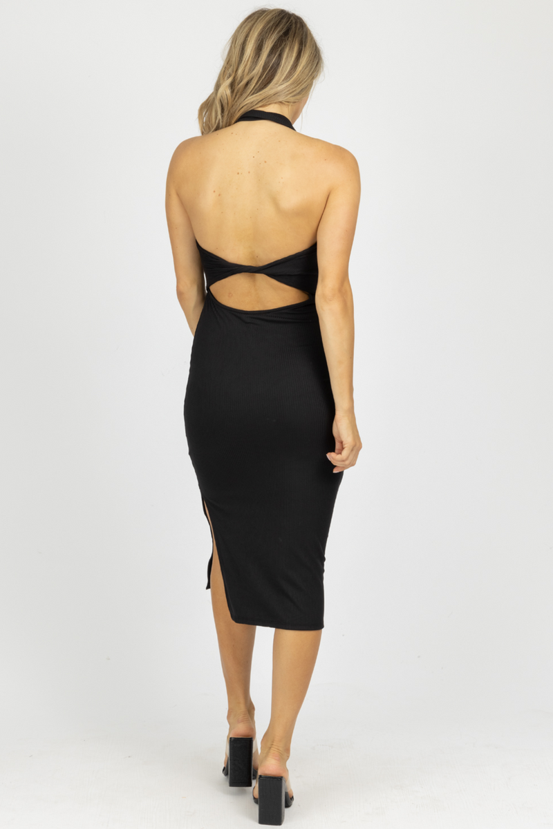 Black halter midi deals dress