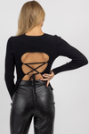 BLACK RIBBED BUSTIER LACE BACK TOP