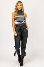 LEATHER PLEATED ANKLE TIE PANTS