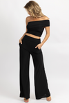 BLACK ASYMMETRIC SHOULDER PALAZZO PANT SET *BACK IN STOCK*