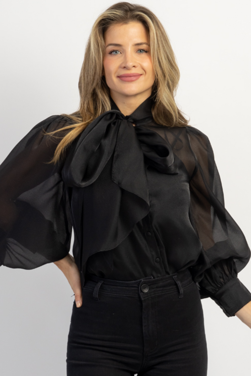BLACK BISOUS ORGANZA BOW BLOUSE *BACK IN STOCK*